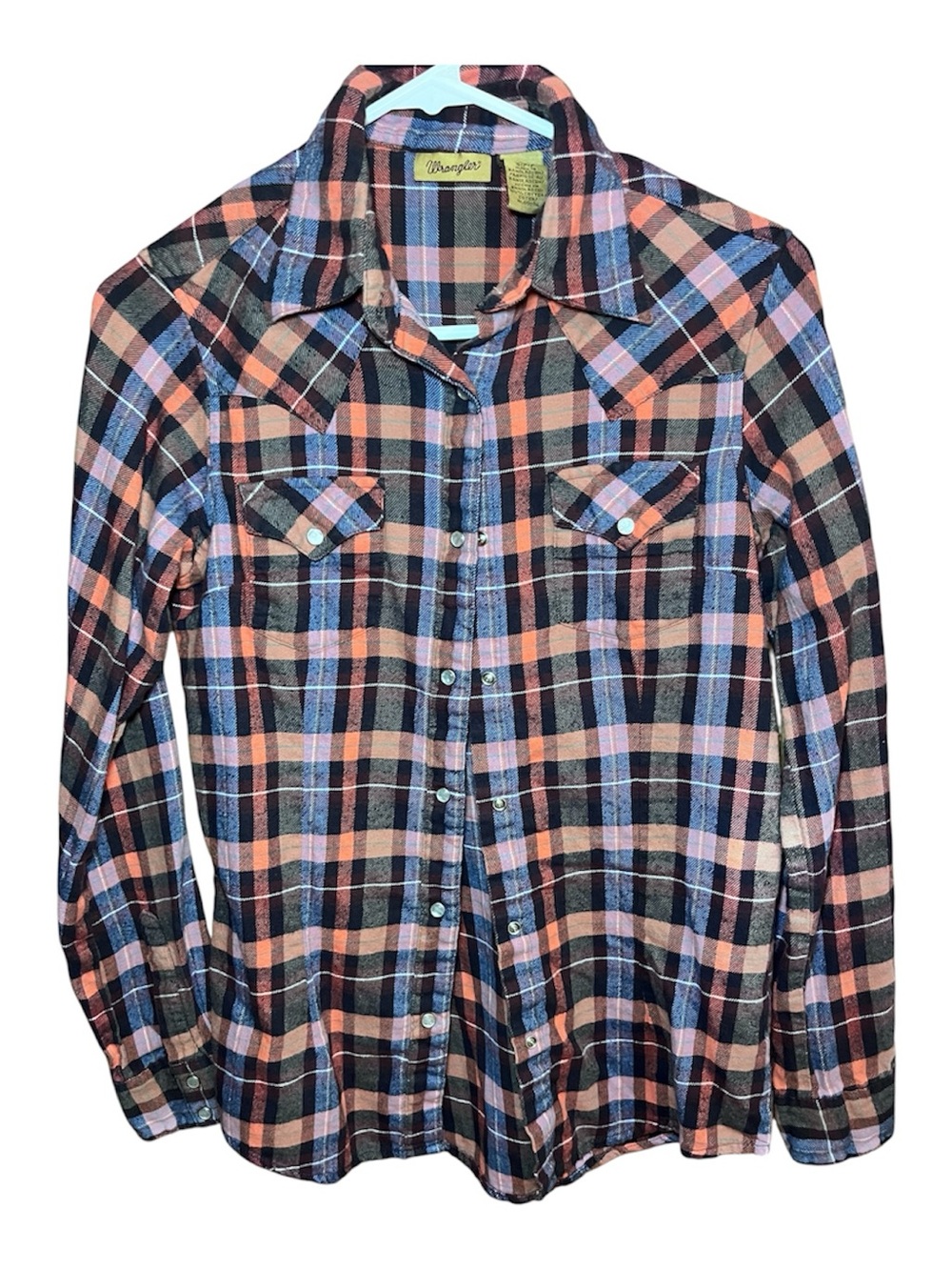 Wrangler Coral and Navy Plaid Snap-Front Shirt